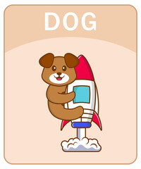 Alphabet flashcard with Cute dog cartoon character.