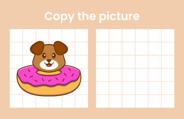 Copy the picture of a cute dog. Educational game for children. Cartoon vector illustration