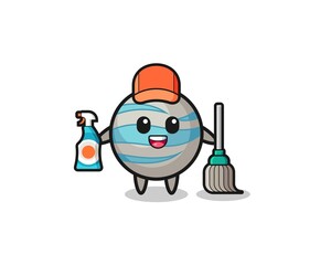 Obraz premium cute planet character as cleaning services mascot