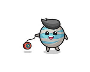 cartoon of cute planet playing a yoyo