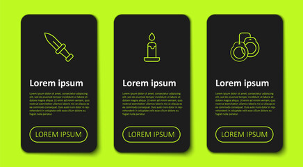 Set line Dagger, Burning candle and Handcuffs. Business infographic template. Vector