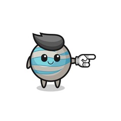 planet mascot with pointing right gesture