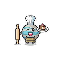 planet as pastry chef mascot hold rolling pin