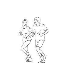 Fototapeta na wymiar Exercising running couple jogging illustration vector isolated on white background line art.