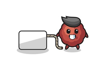 meatball cartoon is pulling a banner