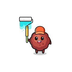 the meatball painter mascot with a paint roller