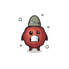 cute cartoon meatball with shivering expression