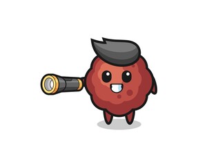 Fototapeta premium meatball mascot holding flashlight