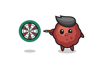 cute meatball is playing dart