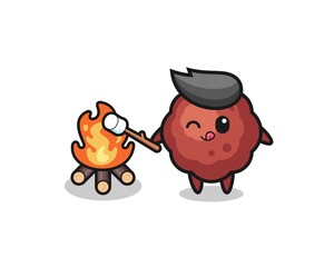 meatball character is burning marshmallow