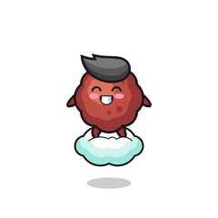 cute meatball illustration riding a floating cloud