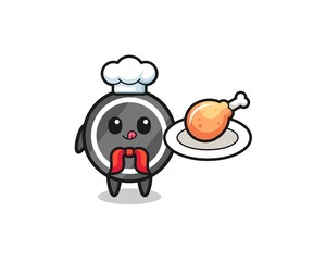 hockey puck fried chicken chef cartoon character