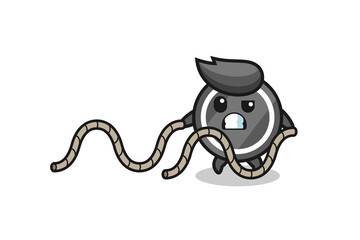 illustration of hockey puck doing battle rope workout