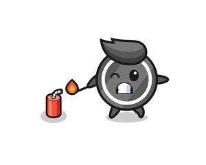 hockey puck mascot illustration playing firecracker