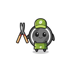 cute hockey puck as gardener mascot