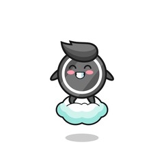 cute hockey puck illustration riding a floating cloud