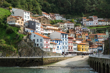 Fototapeta na wymiar Colorful houses in Cudillero, small fishing village at the Cantabrian Sea coast in Asturias, Spain.