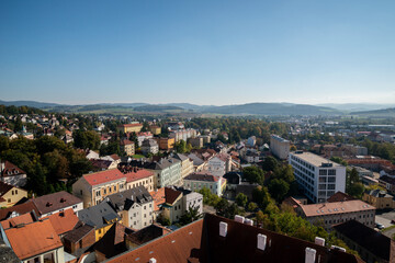 Fototapeta na wymiar The cityscape of Klatovy, Czech Republic as seen from the Black tower