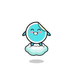 cute sticker illustration riding a floating cloud