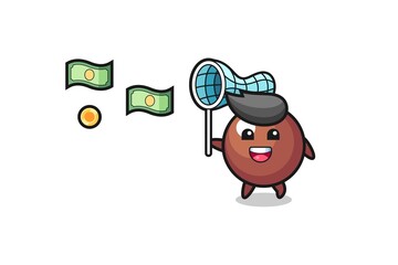 illustration of the chocolate ball catching flying money