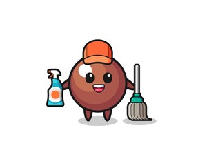 cute chocolate ball character as cleaning services mascot