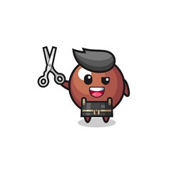 chocolate ball character as barbershop mascot