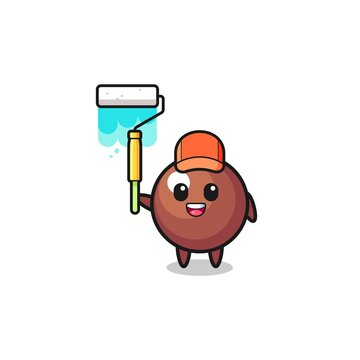 the chocolate ball painter mascot with a paint roller