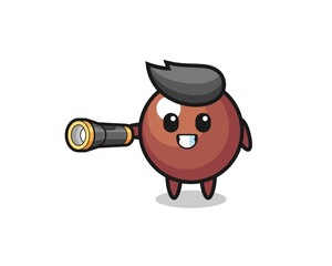 chocolate ball mascot holding flashlight