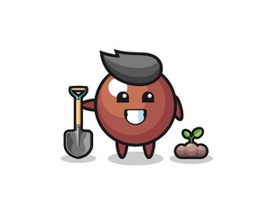 cute chocolate ball cartoon is planting a tree seed