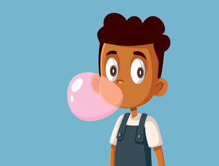 Cute Boy Chewing Gum Vector Cartoon Illustration