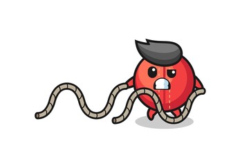illustration of cricket ball doing battle rope workout