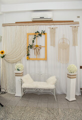 photo shooting white wall arranged inside for  wedding photo shoot , in Romania,2021