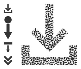 Round dot mosaic inbox. Vector mosaic is based on inbox symbol, and constructed from scattered round spots. Vector icon of inbox constructed of scattered round items.