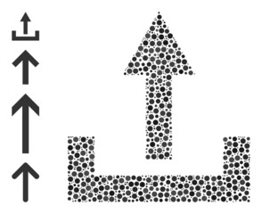 Circle combination upload. Vector mosaic is based on upload icon, and organized of random circle dots. Vector icon of upload constructed with random circle items.