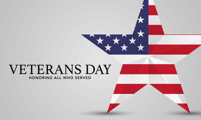Veterans Day of USA with star in national flag colors american flag. Honoring all who served. Vector illustration.
