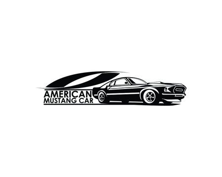 vector graphic illustration of a black mustang car on a white background.