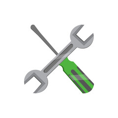 screwdriver and wrench isolated illustration on white background. screwdriver and wrench tool clipart. screwdriver and wrench flat icon.