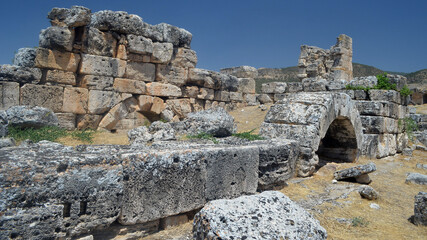 Ruins of antique city Hierapolis, in Pamukkale, Turkey