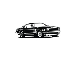 vector graphic illustration of a black muscle car on a white background.