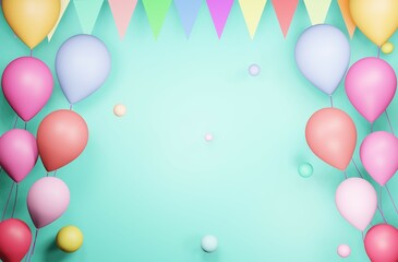 Image for background, with flags on top, with colorful balloons on the sides.