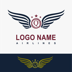 Modern Wing Initial Letter Q Logo Idea Vector Template. Sport, Force, Flight, Airlines, Plane, Finance Business Logo. Eagle Victory Freedom Symbol