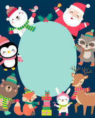 Cute cartoon character illustration with copy space for christmas and new year card template.