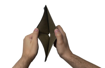hand holding an empty paper wallet poverty concept white background