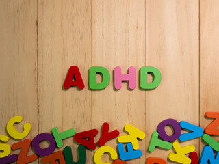 The word adhd  wood alphabet multi color   table for education or kid concept