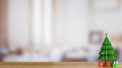 The Christmas tree on wood table for holiday celebration or  promotion business background 3d rendering.