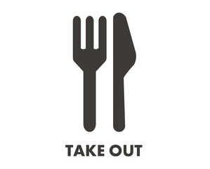 フォークとナイフのピクトグラムのベクターイラスト素材／TAKEOUT／レストラン