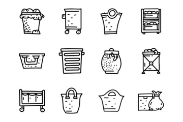 Laundry basket line vector doodle simple icon set
