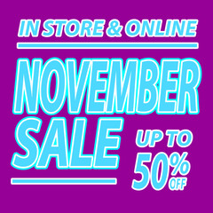 November Sale discount up to 50% off shopping with simple colors on a cool background. It is suitable for social media, websites, stores, web and others. vector background