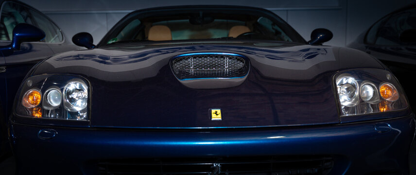 Nice Blue Ferrari Car In A Public Exhibition In Berlin.