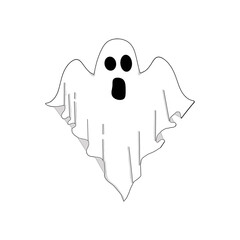 Cartoon white ghost flying, helloween in october.
